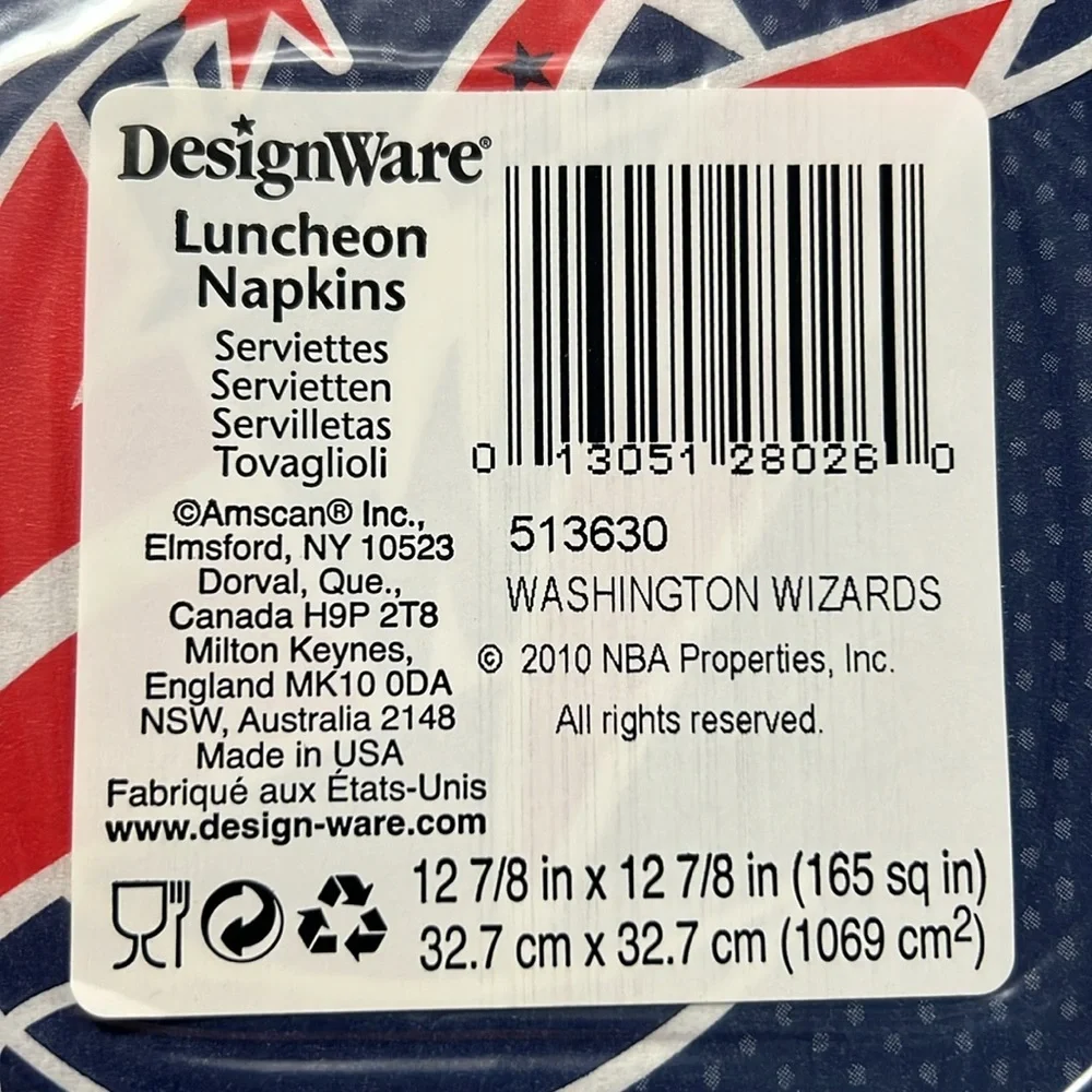 Washington Wizards NBA Napkins - 4 packs.